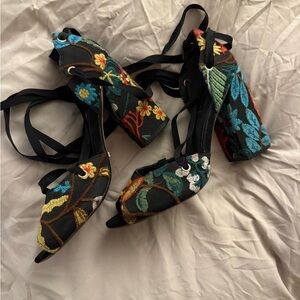 Topshop Black Floral Embroidered Heels